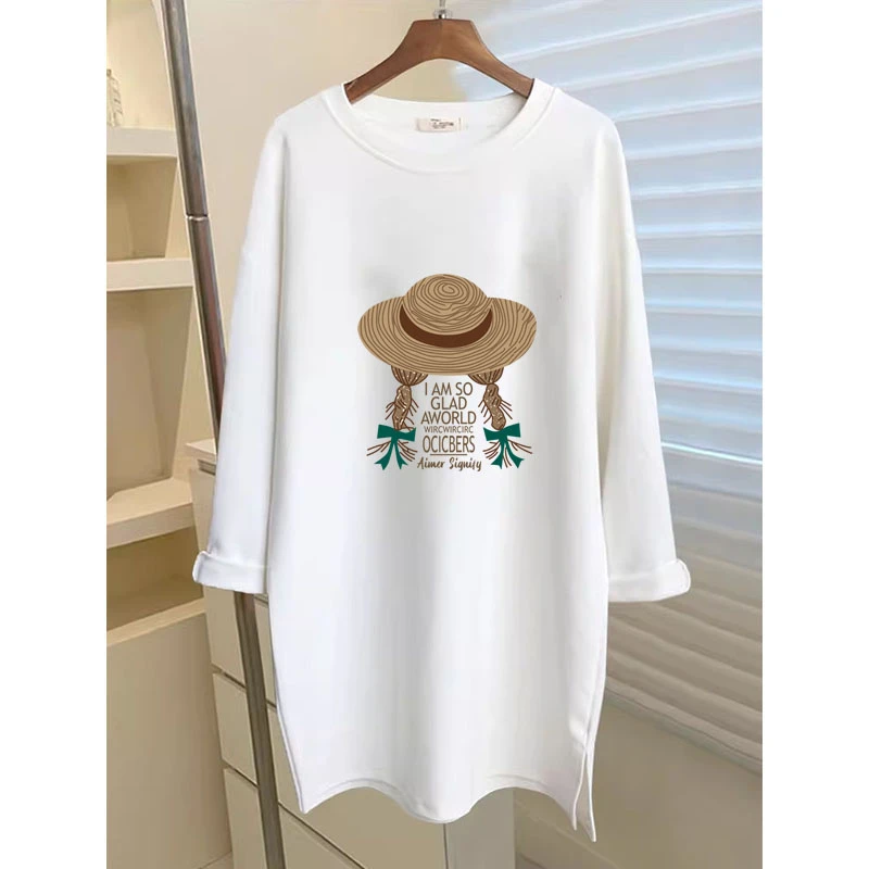 2025新款磨毛圆领长袖t恤女中长款时尚宽松搭配鲨鱼裤打底衫上衣