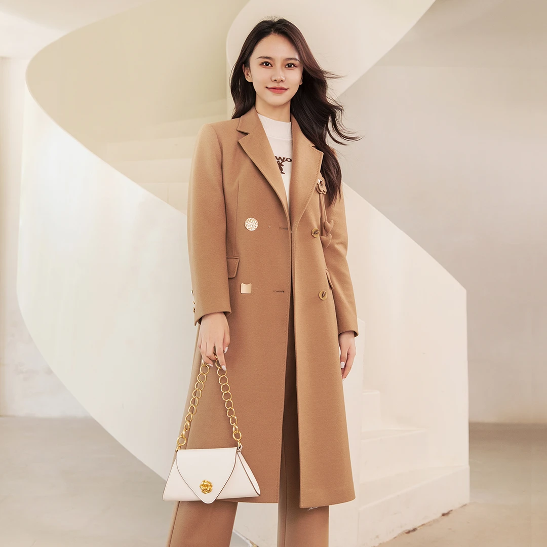 茜舞绵羊毛呢外套女时尚气质长款大衣【527301】