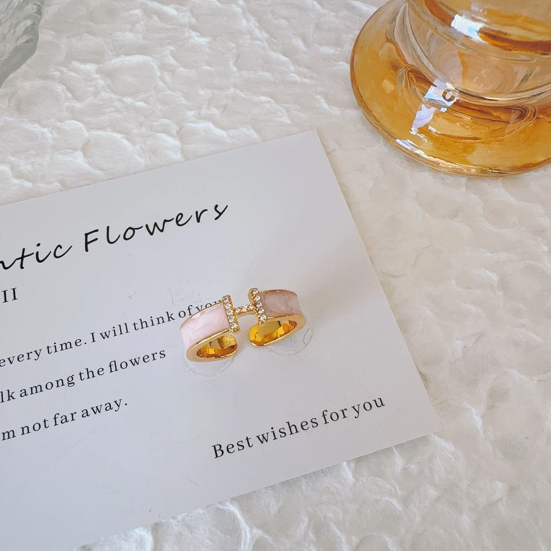 铜合金戒指 1807 粉色滴釉H开口戒指