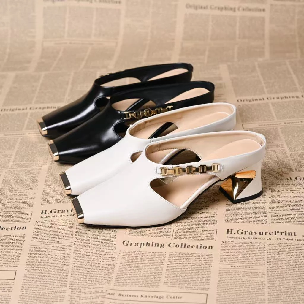 【撤柜清仓】包头日常擦色皮中跟包头拖气质平底低跟法式夏高跟舒适