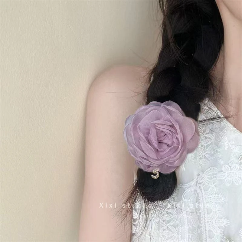 东大门网纱花朵紫色发圈