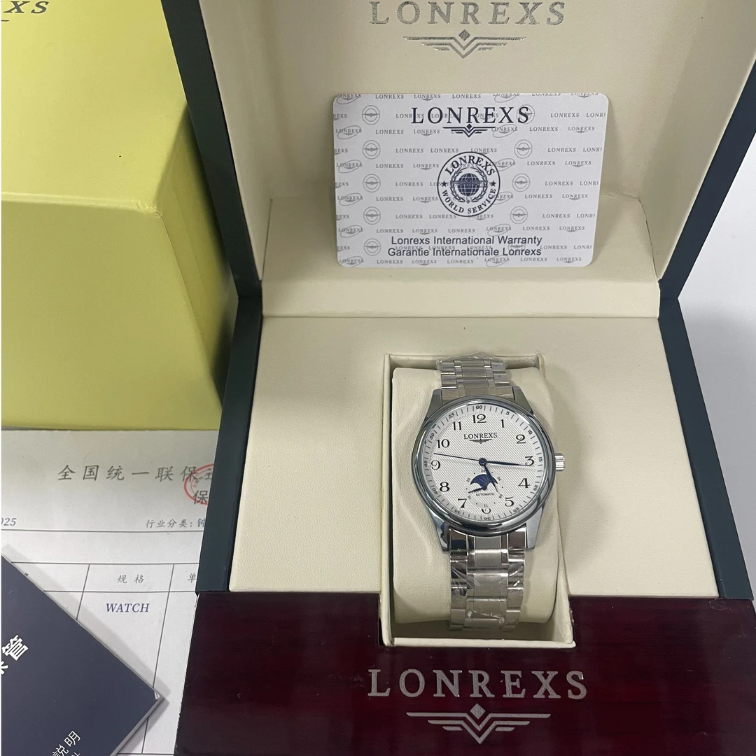 LONREXS/蓝针月相/表径41mm男士经典全自动腕表