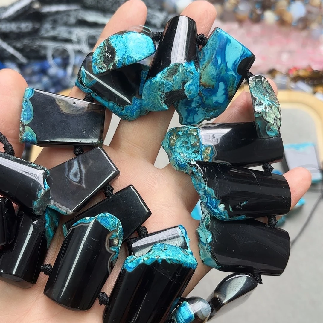 静***8玛瑙/玉髓未镶嵌珠宝半成品黑玛塔链一条拍二发一