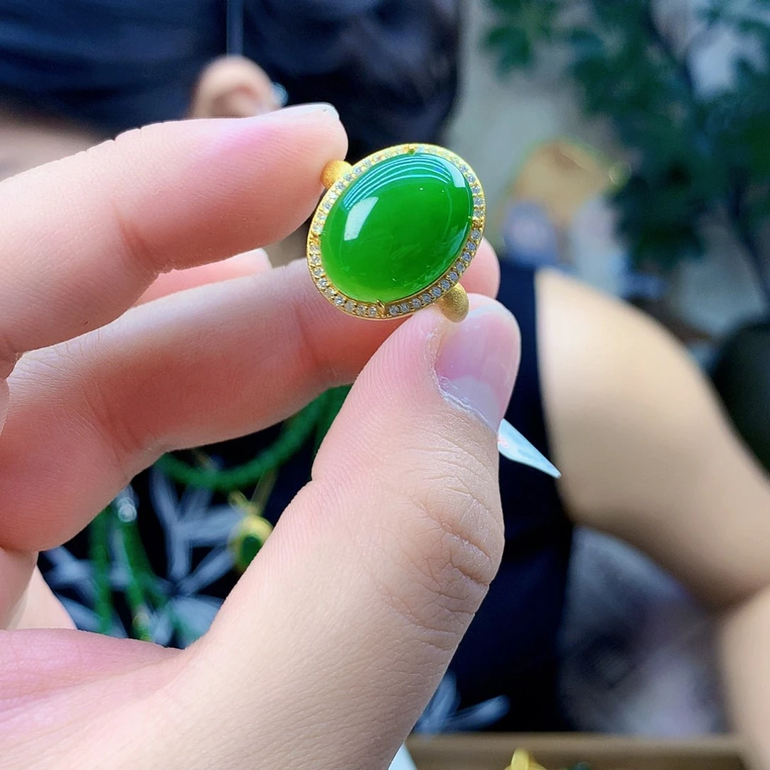 吊坠(不含链)银S925镶嵌和田玉（碧玉）戒指