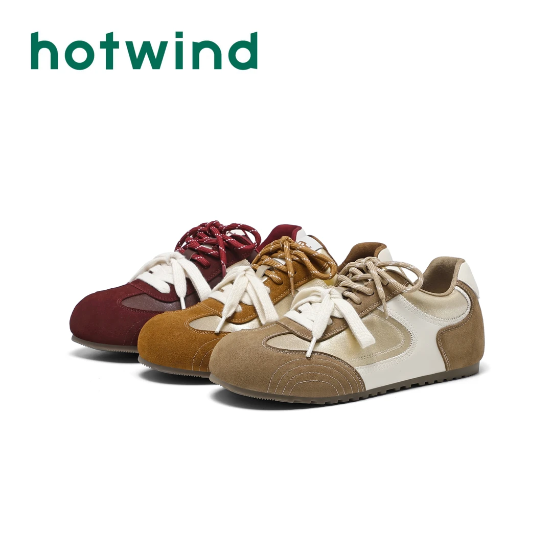 Hotwind/热风2025秋季新款德训鞋女百搭复古圆头拼色丑萌休闲鞋