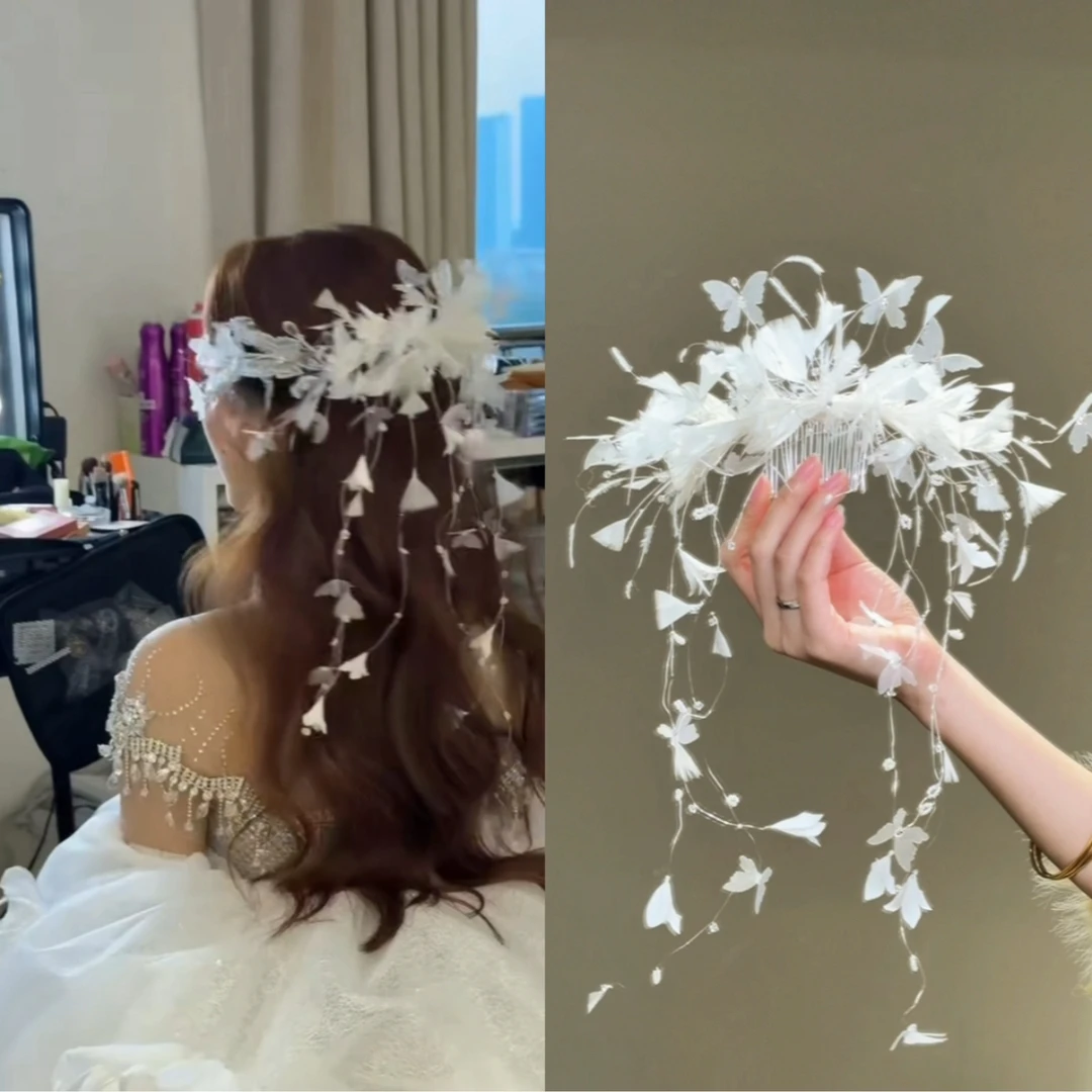 T7164 蝴蝶超仙灵动新娘头饰韩式婚纱结婚森系礼服拍照发饰配饰