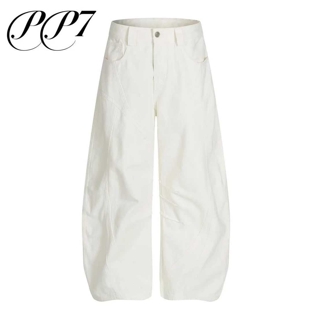 PP7-（冬款重磅 ）美式休闲纯棉水洗弯刀白牛仔裤高克重廓形牛仔裤
