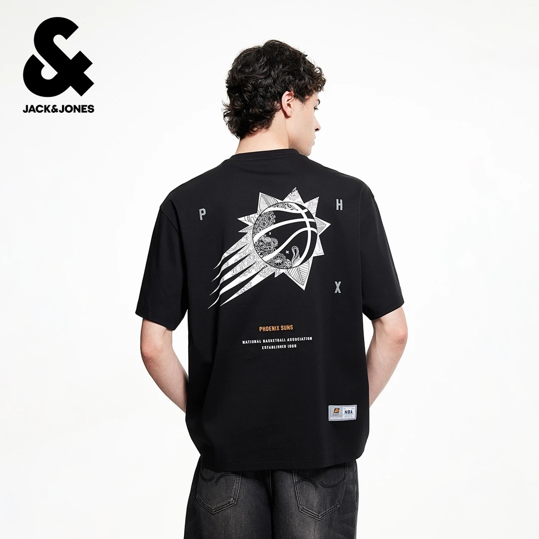 杰克琼斯男装夏季NBA联名T恤经典黑色舒适百搭纯棉潮时尚短袖上衣