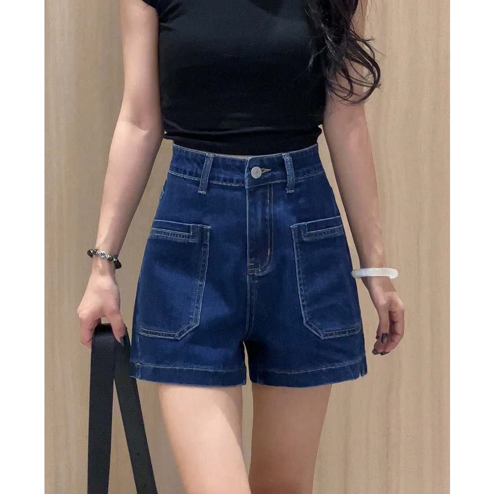 0673工装牛仔短裤女夏季2025新款高腰宽松小个子弹力a字四分裤子