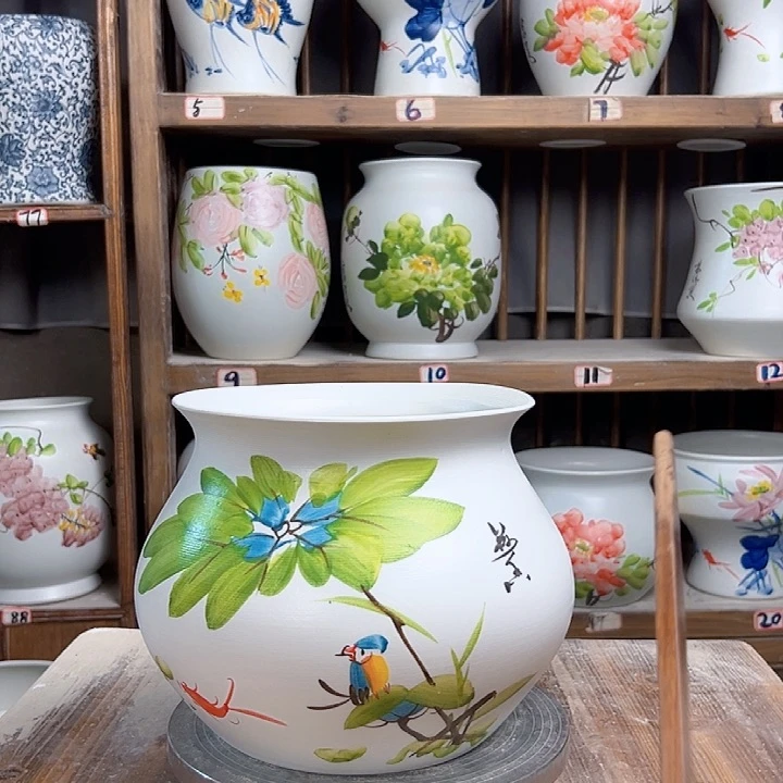 摆件钱袋子荷花鸟新款陶瓷陶瓷