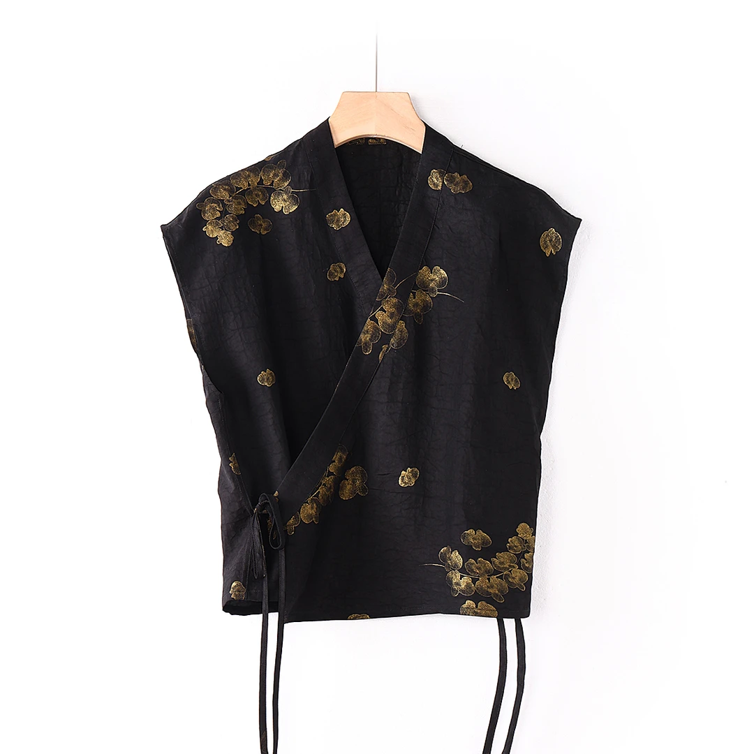 【澜亭絮絮】桑蚕丝香云纱龟纹老料烫金汉服上衣LT155