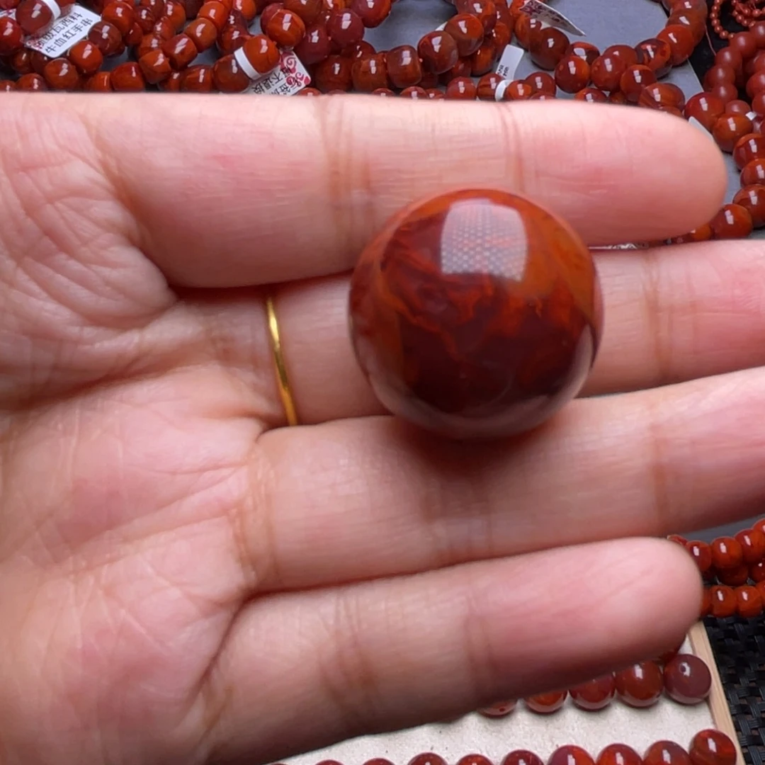 南红玛瑙未镶嵌其他D23mm(原矿)收藏级瓦西料牛血红妖火焰圆珠