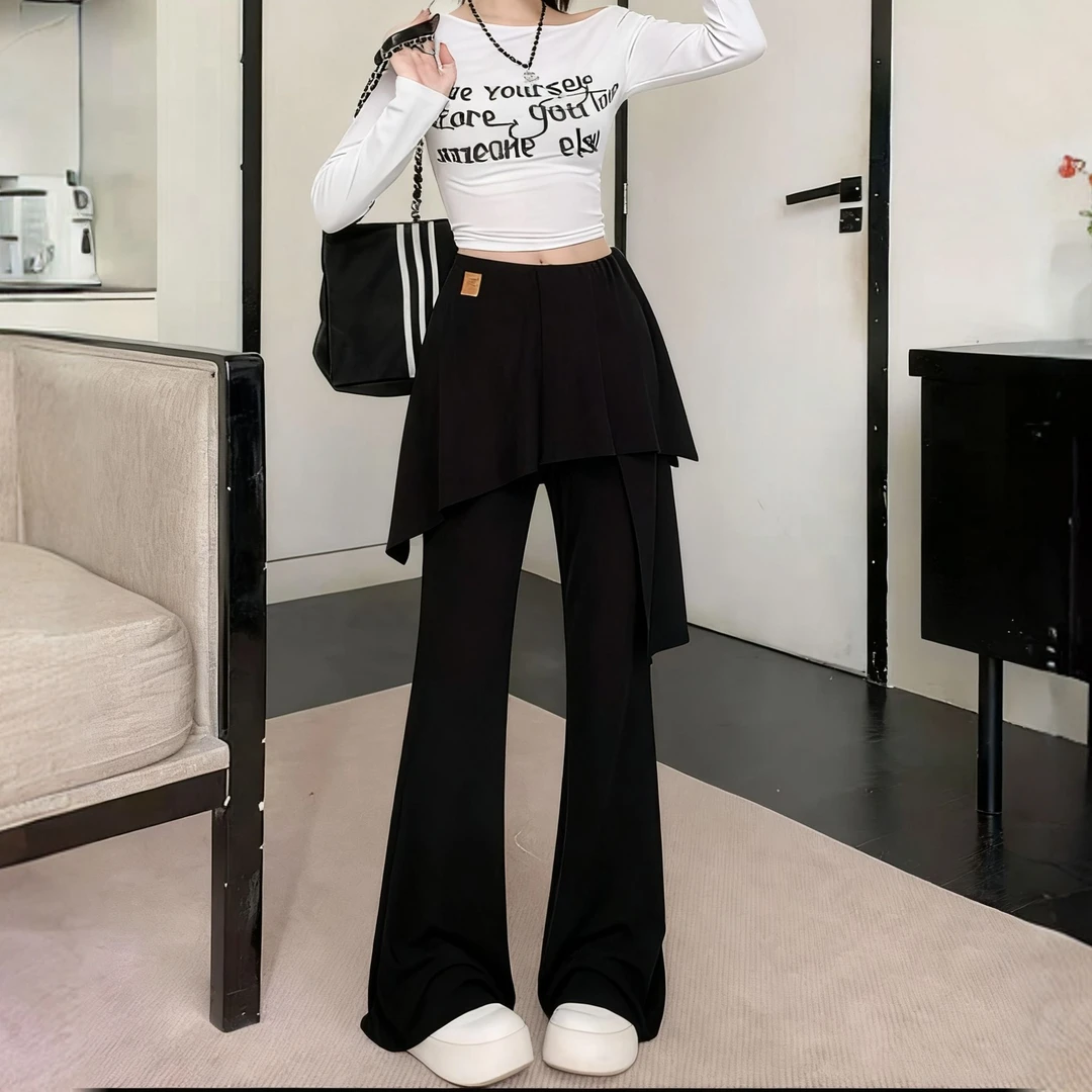 【有运险】秋季新款高腰松紧屁帘裤薄款显瘦垂感休闲微喇叭大码