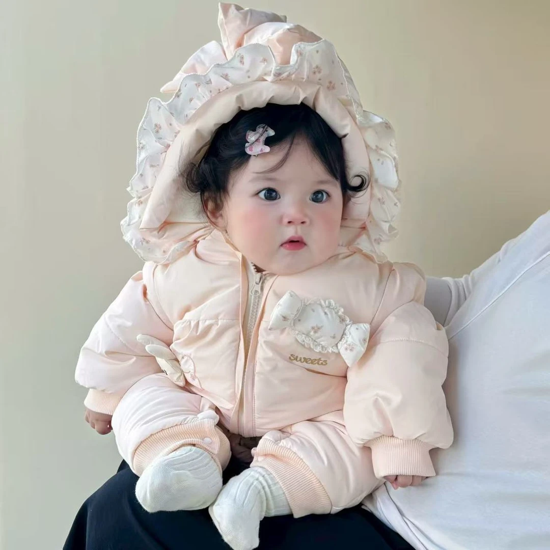 长袖女童幼儿冬季爬服糖果风保暖哈衣爬爬服连体衣超萌可爱公主风