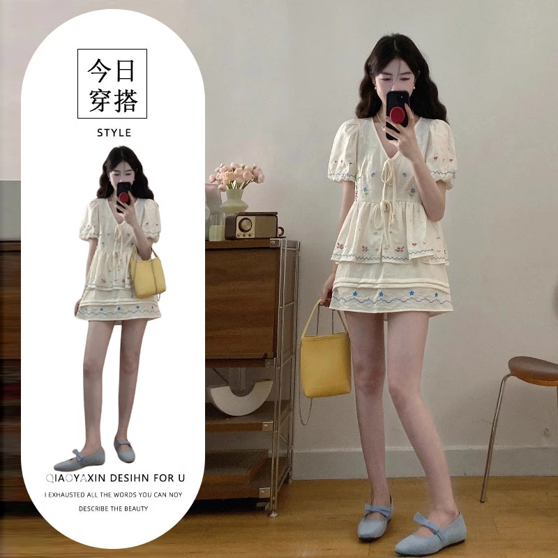 夏日绝美一整套ootd穿搭韩系慵懒chic裙子套装2025超火两件套夏装