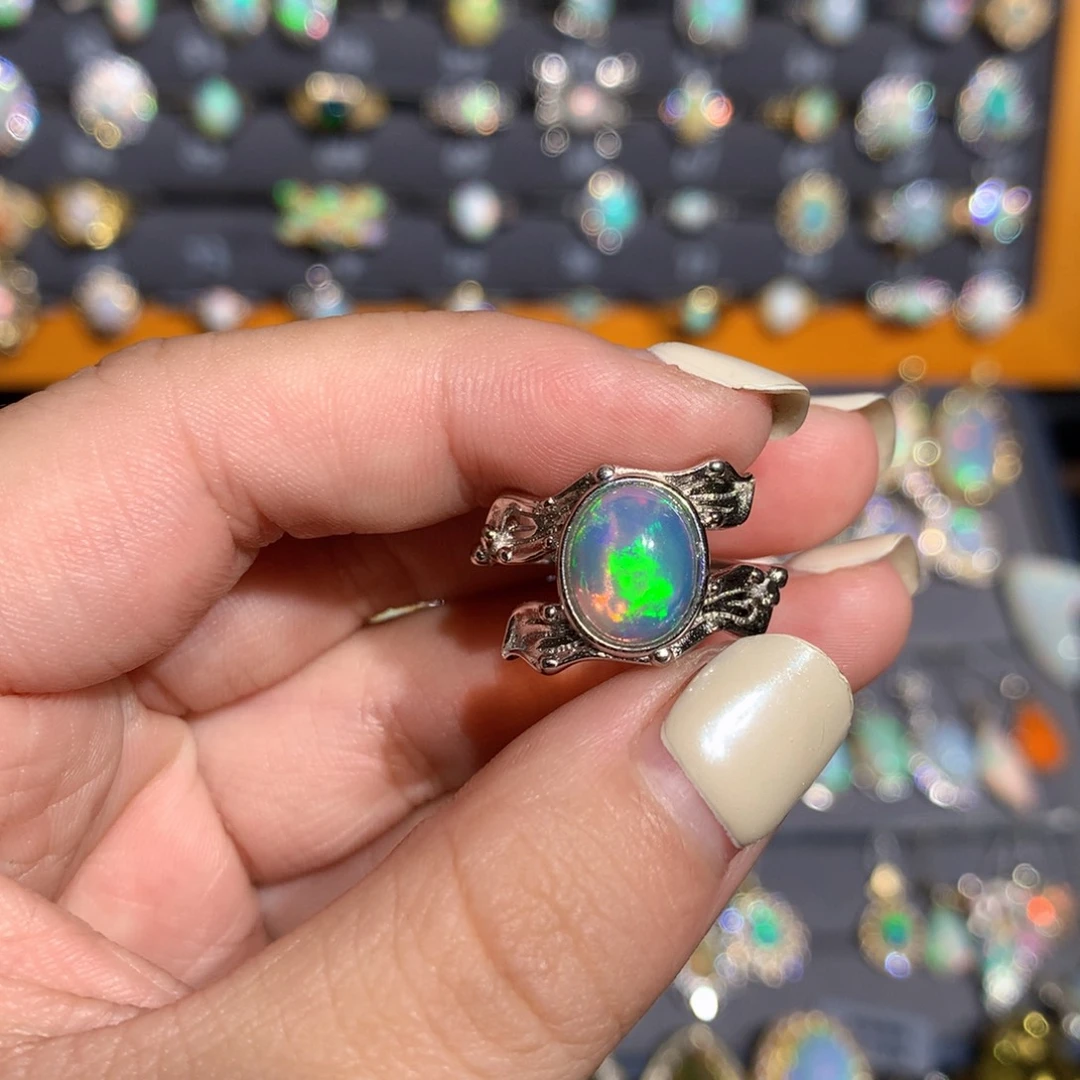 银S925镶嵌欧泊欧泊戒指l