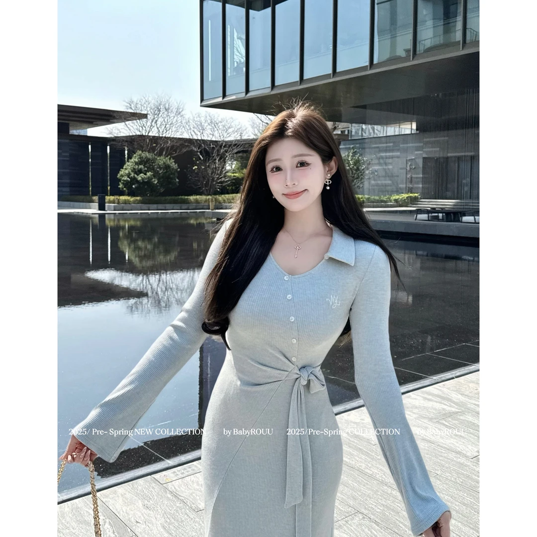 【现货】温与柔【美丽规律】温柔气质收腰捏褶遮肉显瘦连衣裙