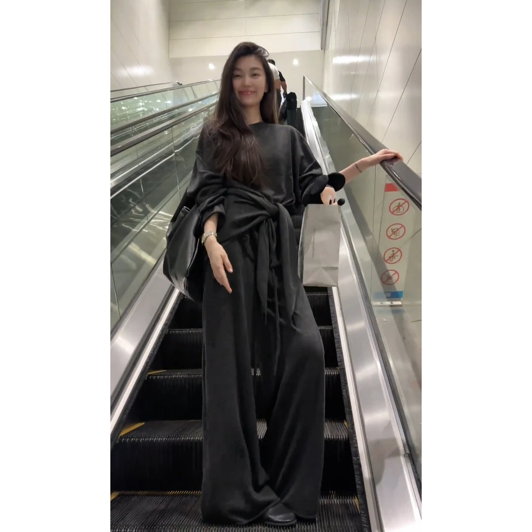 MARIE.COCO韩系休闲松弛感套装宽松舒适T恤上衣秋季慵懒风阔腿裤