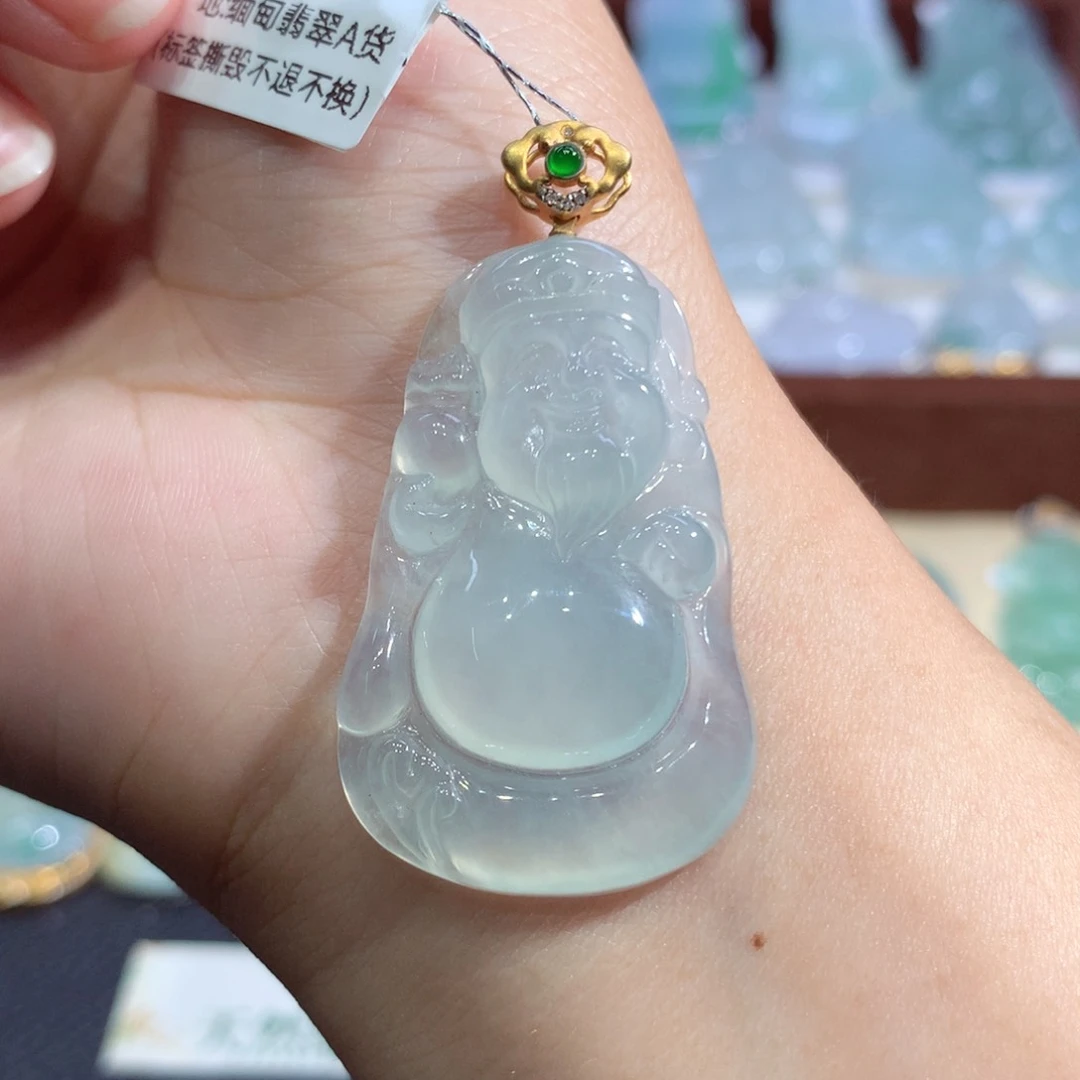 吊坠(不含链)18K金镶嵌翡翠财神爷
