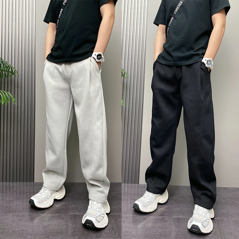 美式休闲秋季潮牌男士青年运动休闲裤宽松百搭拼接长裤日常直筒裤