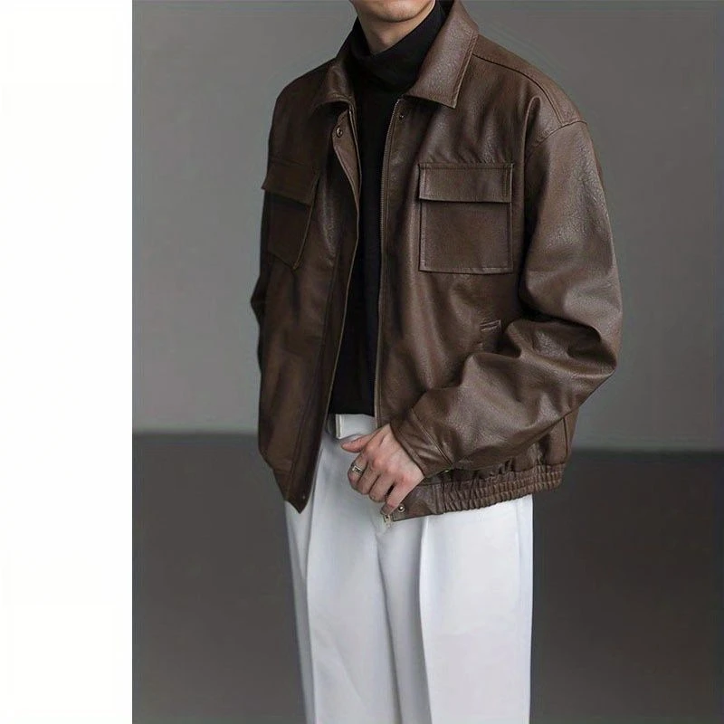 2025春秋季高级感宽松皮衣工装外套痞帅机车复古常规款夹克外套
