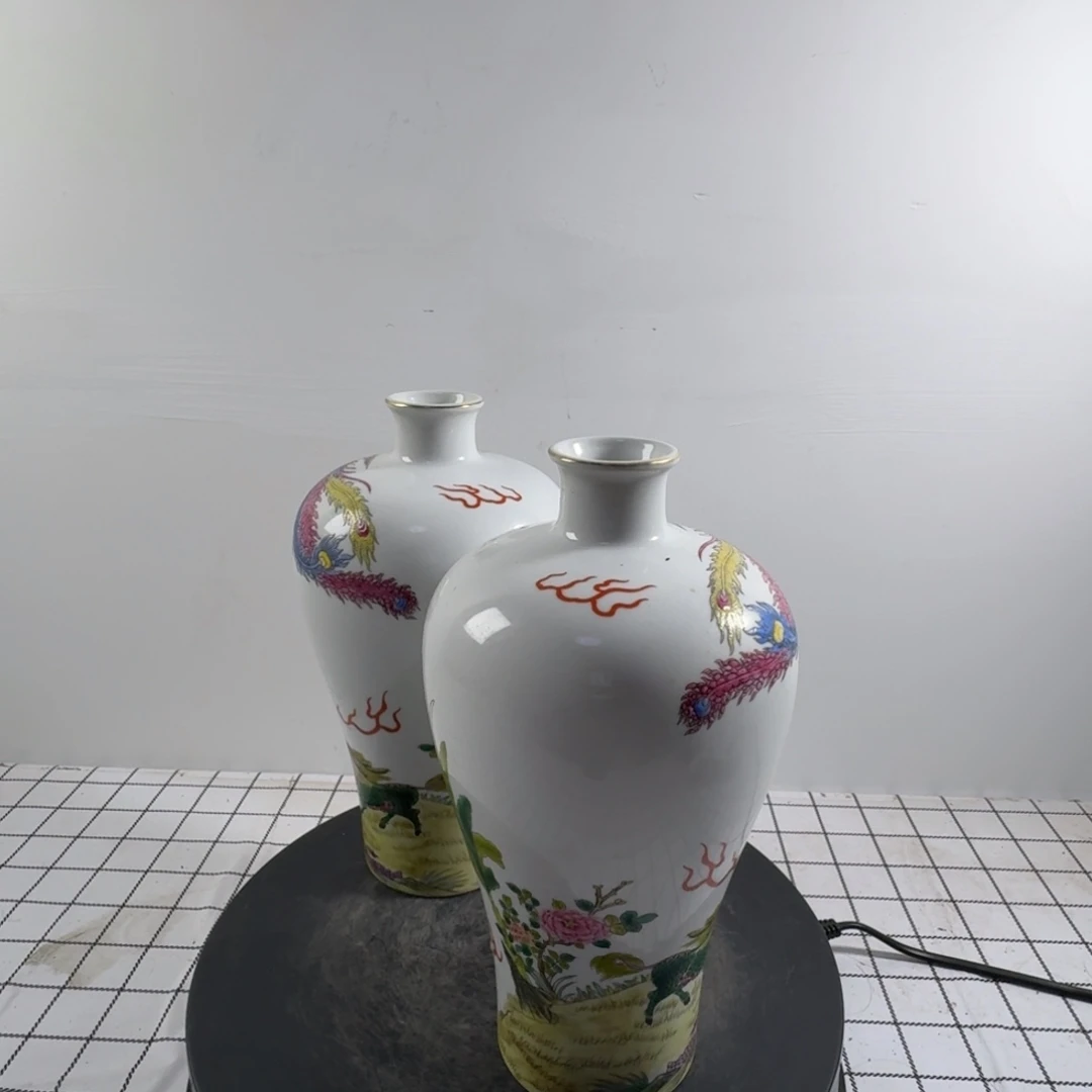波***瓶粉彩花卉纹陶瓷瓶