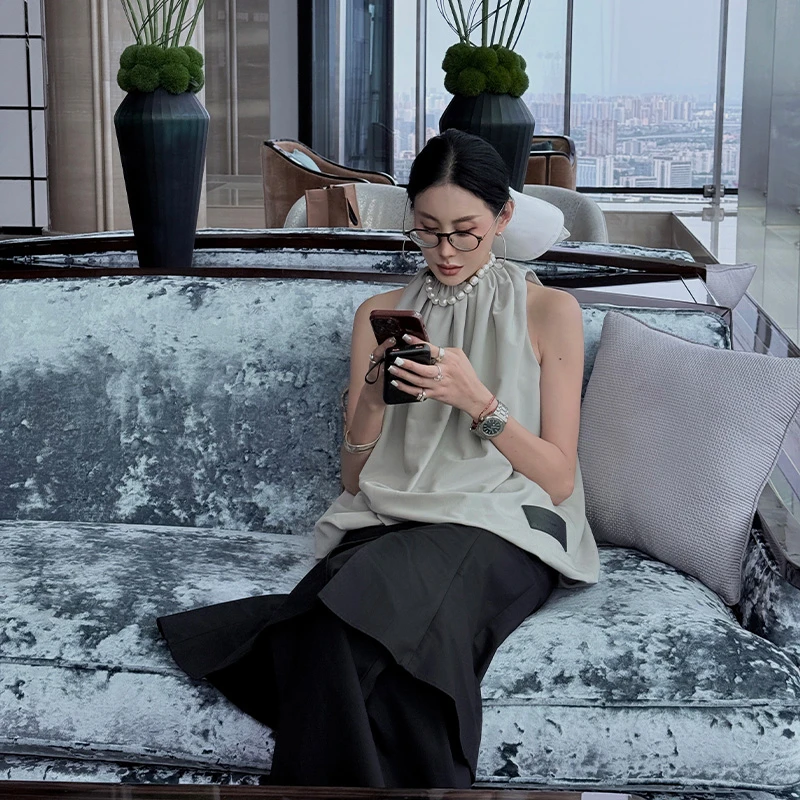 EXPAPARICH 静染肌理感褶饰无袖上衣