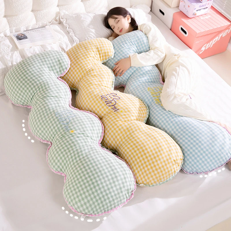 棉质睡觉抱枕夹腿侧睡女生专用ins格子靠枕大人男款睡眠长条靠垫