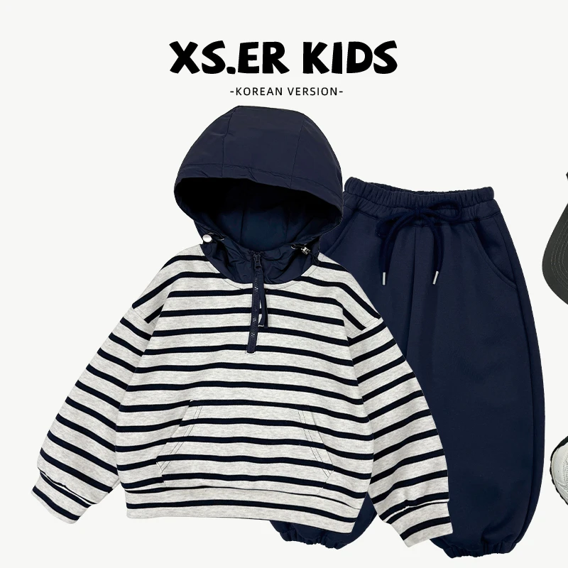 【小首尔】现货-秋装儿童美式复古休闲宽松卫衣两件套套装HBB6725