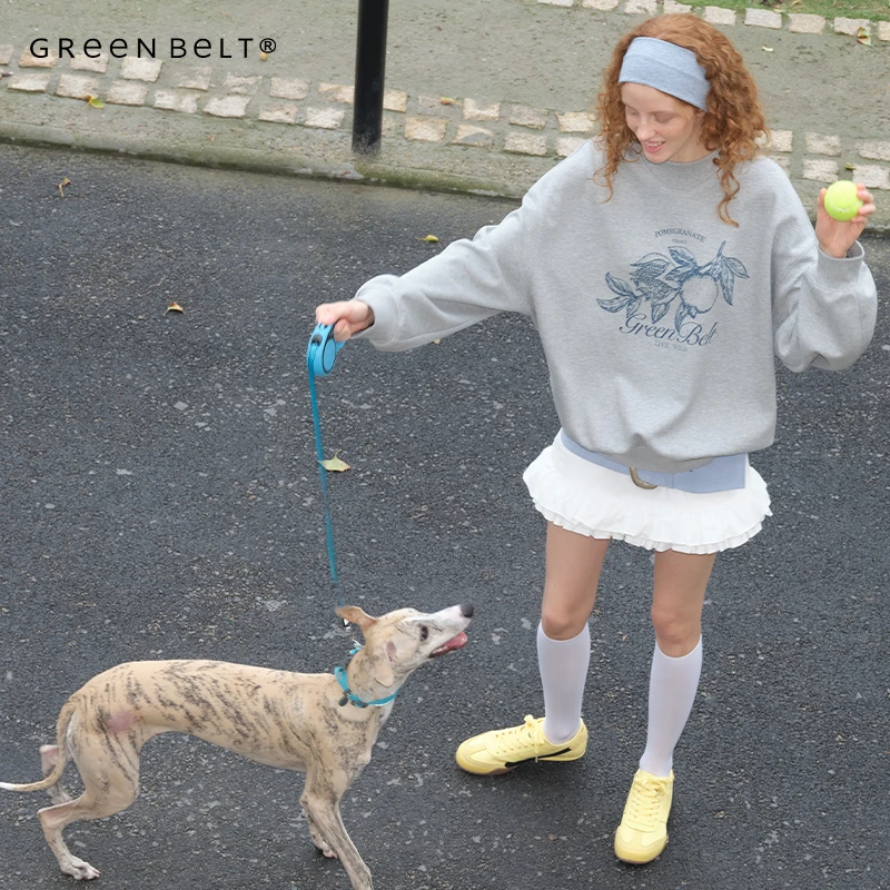 GREEN BELT城市旷野25春美式复古圆领卫衣女植物印花宽松减龄上衣