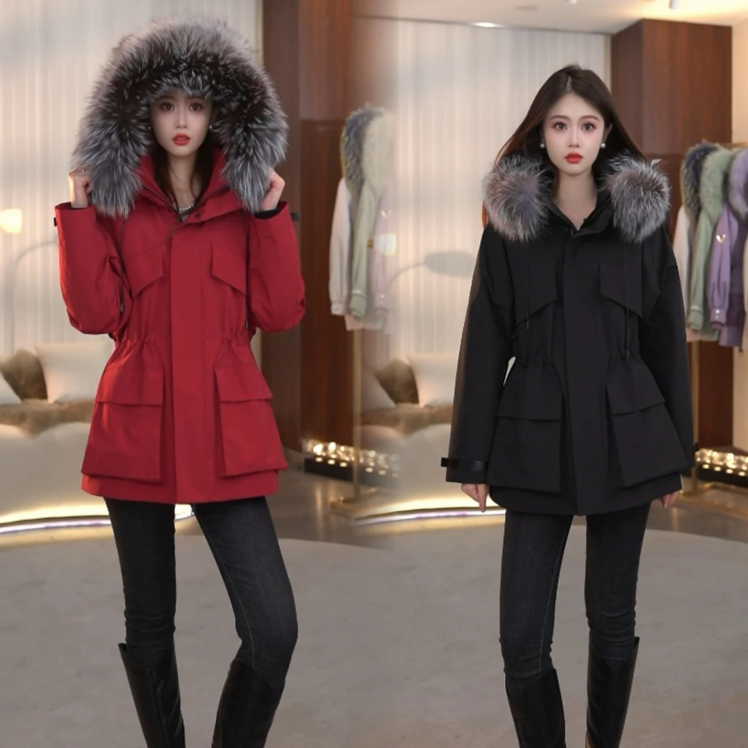 米说【风壳4.0皮草】2025时尚女士高奢石墨烯保暖玄狐皮草派克-0905