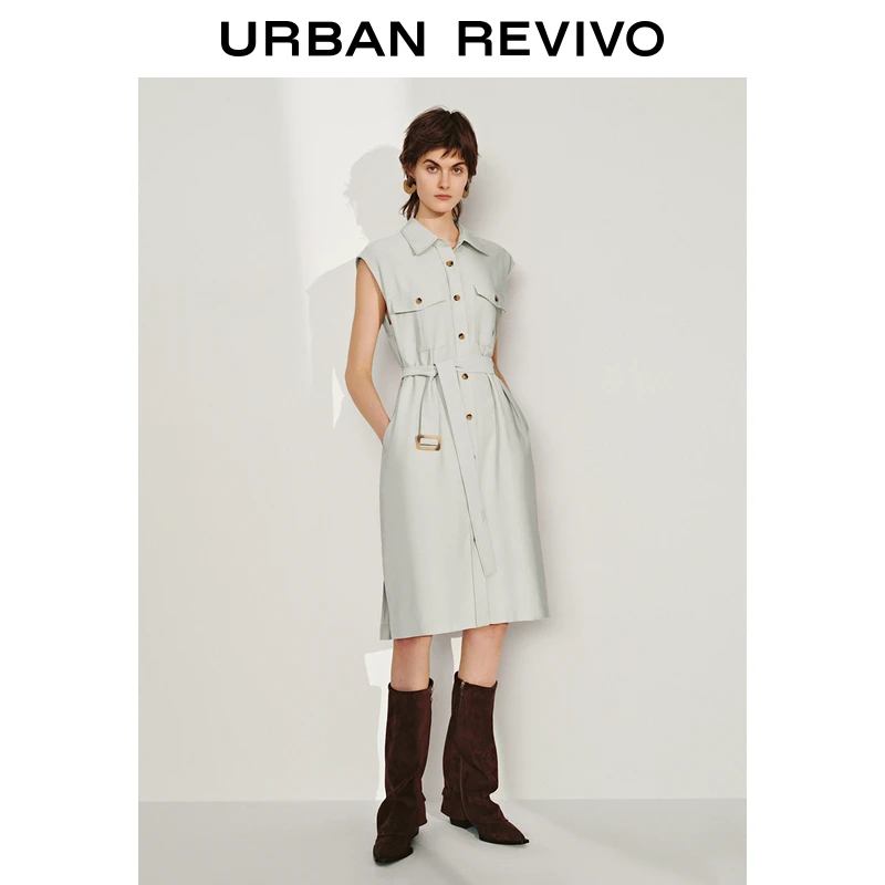 UR2025春季新款女简约气质通勤腰带宽松无袖连衣裙UWM750010