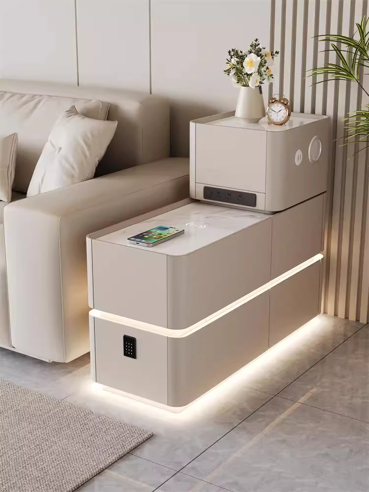 轻奢智能沙发边柜客厅高级感边几新款实木侧边柜简约置物柜收纳柜