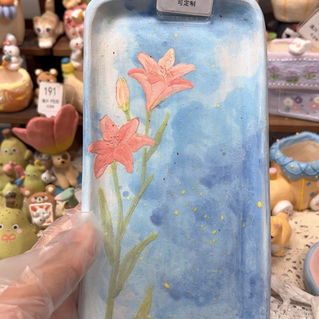 760花朵盘子花盆手绘