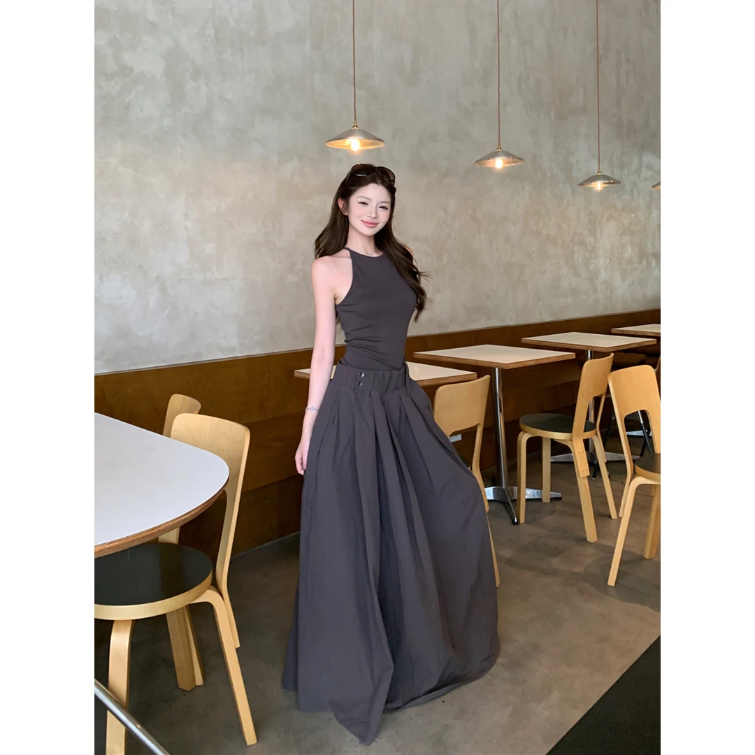 复古性感拼接假两件吊带显瘦连衣裙长裙气质高腰夏季法式小众长款