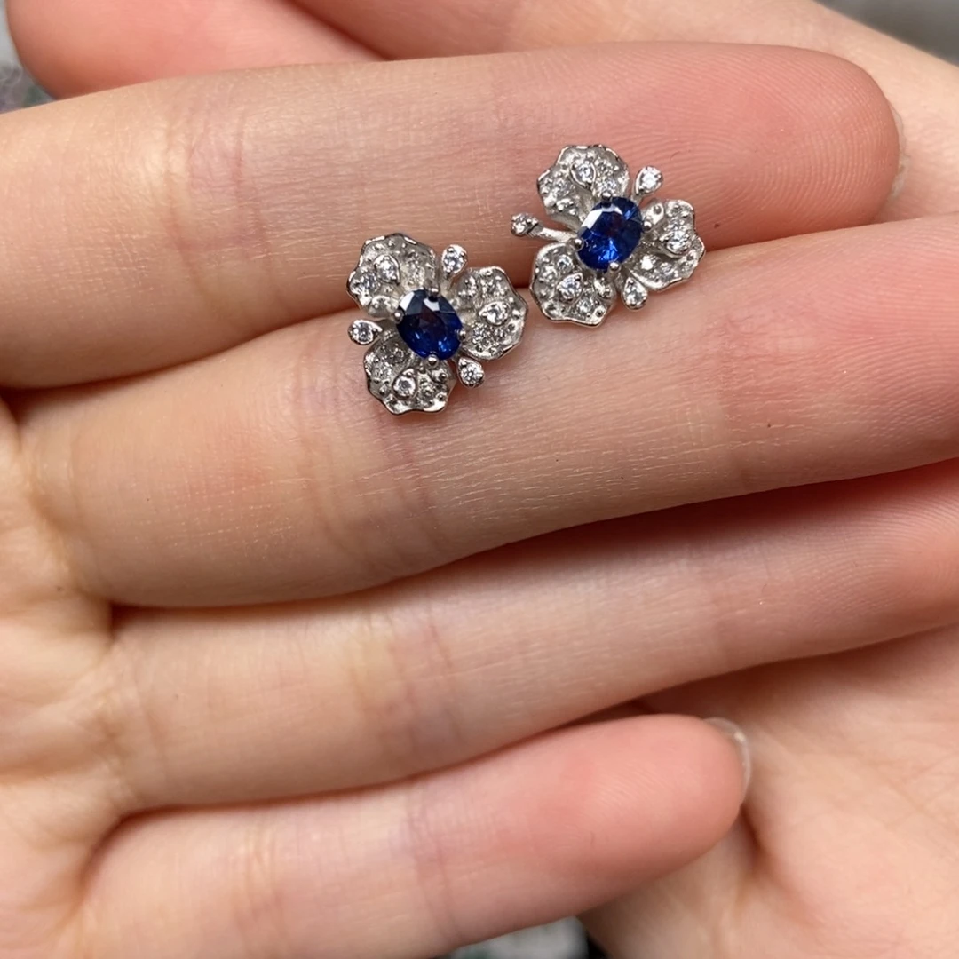 蓝宝石耳饰银S925镶嵌