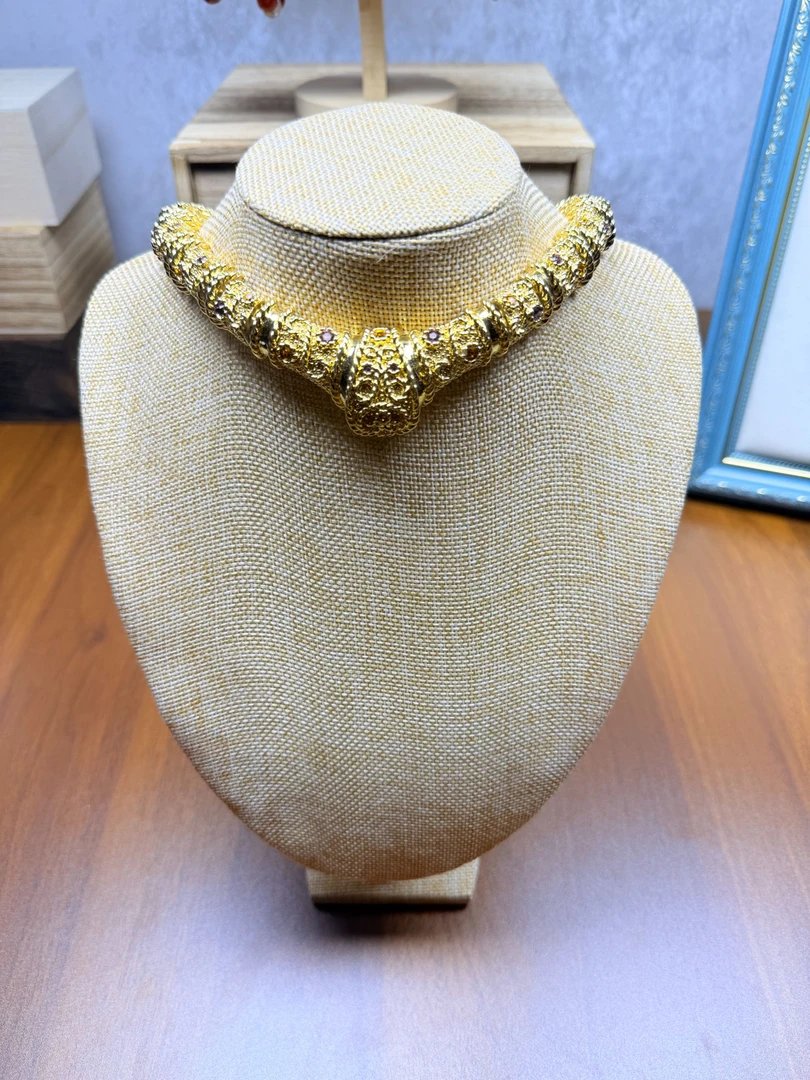 合金仿水晶项链 925银铜合金中古饰品手工时尚复古精美百搭