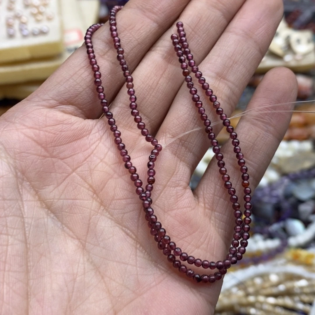 玛瑙/玉髓未镶嵌珠宝半成品一条天然2mm紫牙乌石榴石圆珠