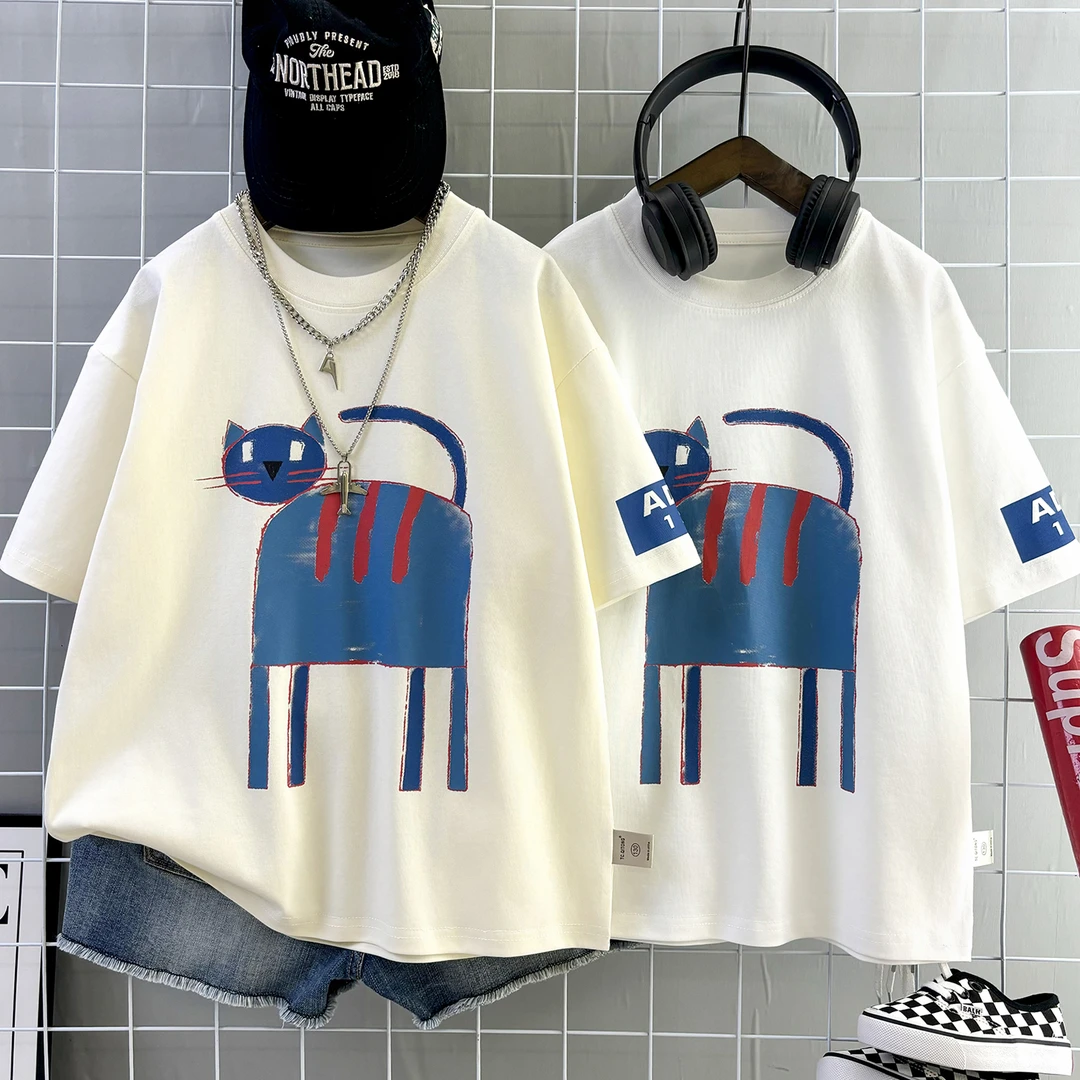 男童短袖2025夏新款卡通涂鸦工艺韩版宽松男女童时尚潮半袖T恤潮