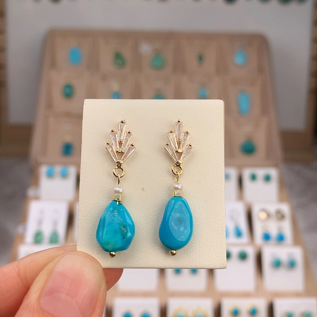 绿松石银S925镶嵌耳饰