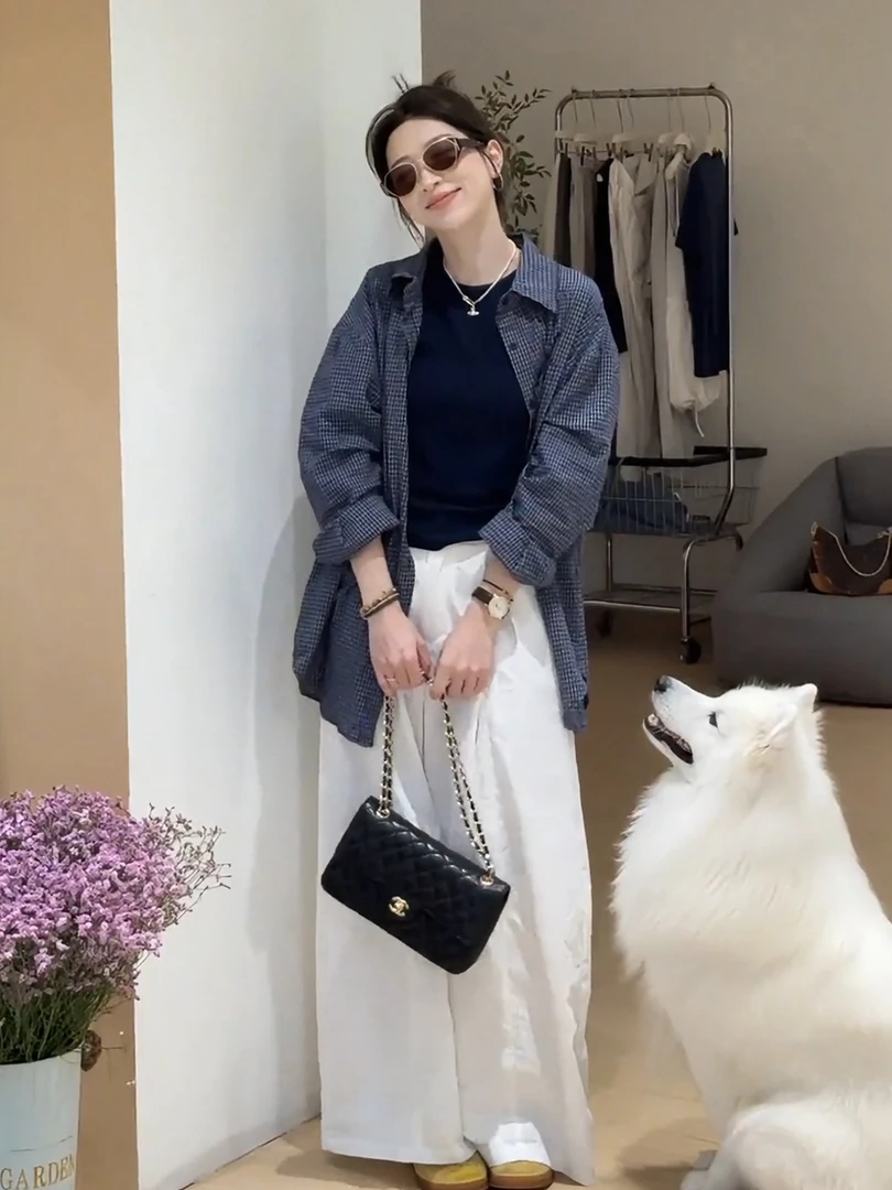 大码胖mm韩系复古POLO领长袖格子衬衫女秋装休闲宽松显瘦外套上衣