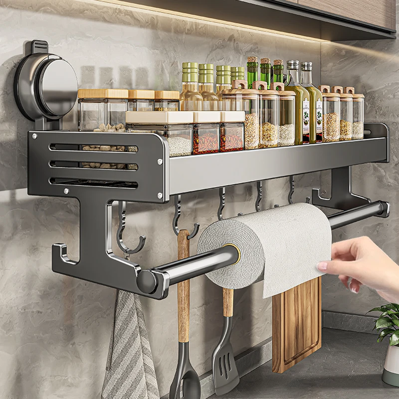 厨房吸盘置物架新款免打孔墙上多功能壁挂式家用调料品收纳架