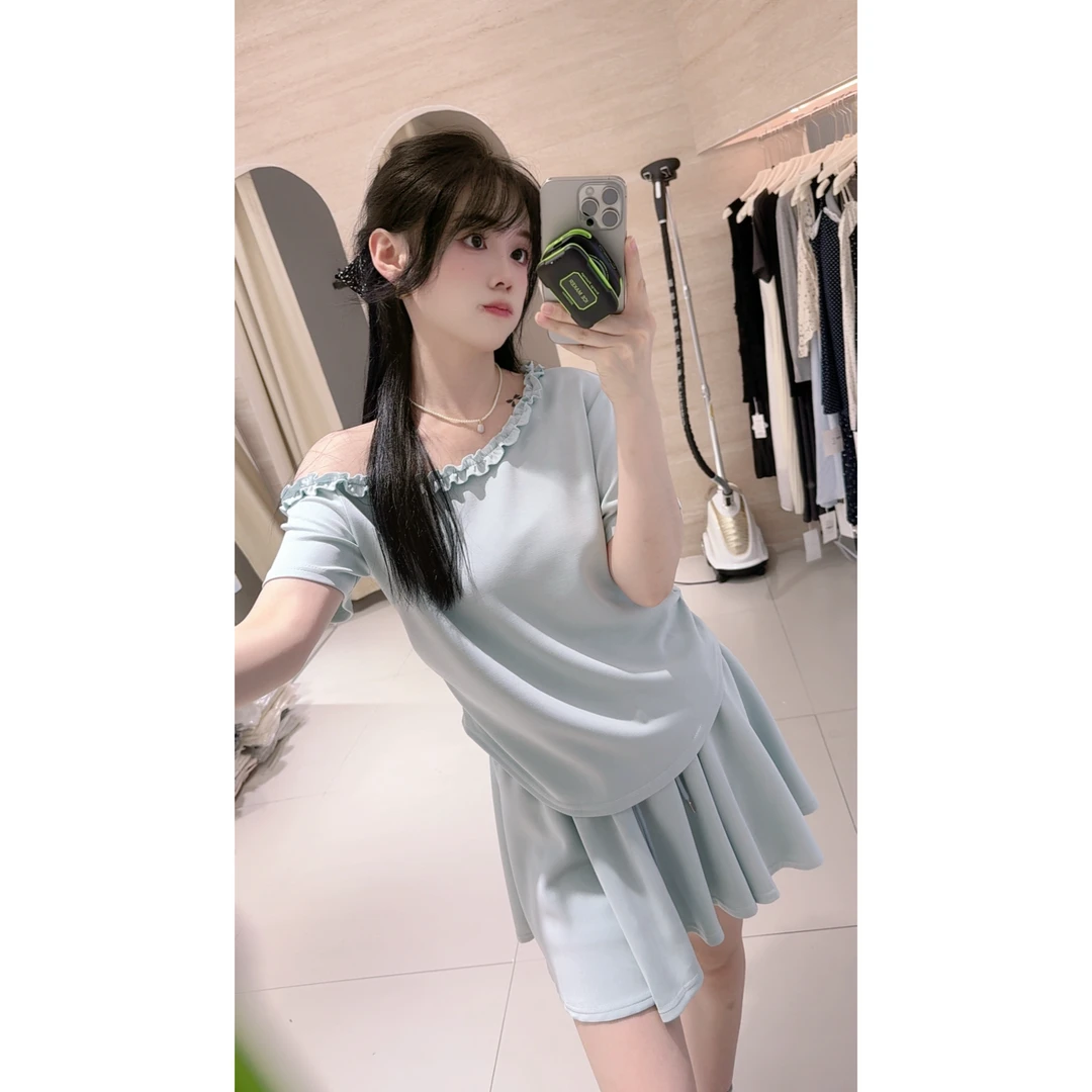 1022太空棉斜肩套装裙