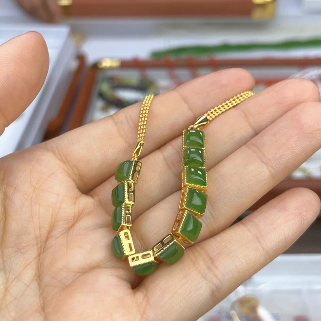 银S925镶嵌手链和田玉
