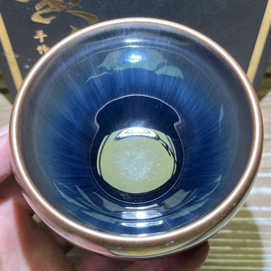 建阳建盏陶瓷茶杯非遗大师黄长发珠光蓝毫纯手工铁胎主人杯盏杯