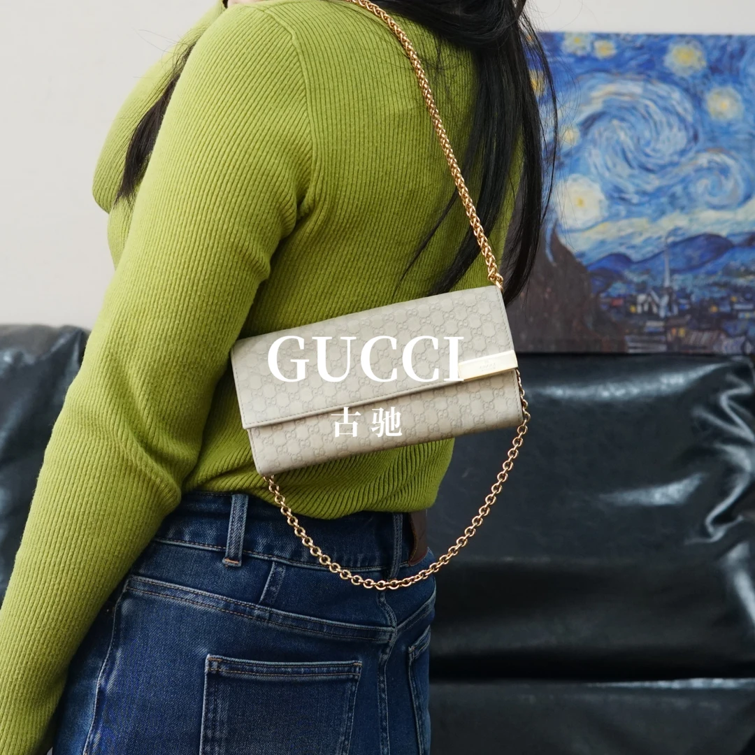 95新 GUCCI/古驰 压纹链条钱包/ZZ12124066/4066