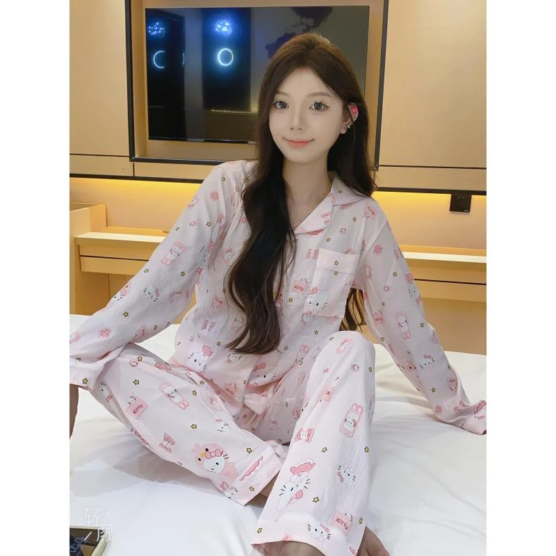 【品牌高货青仓】501-530睡衣家居服套装春秋气质长袖时尚印花