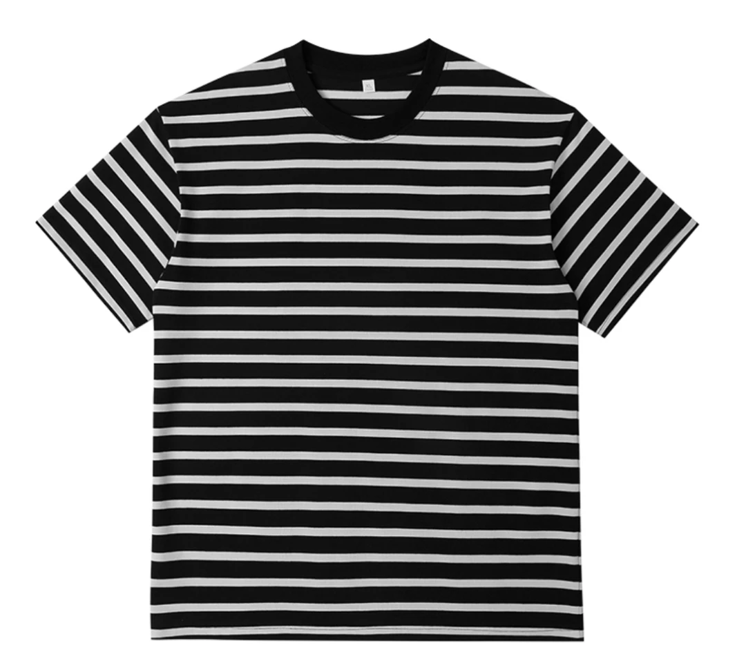 IdStyle2025夏条纹圆领t恤男士简约宽松休闲透气日系情侣百搭上衣