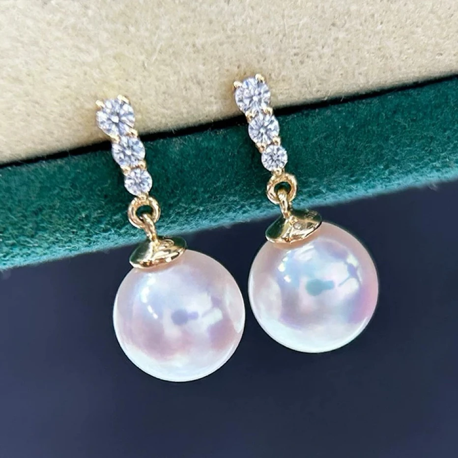 淡水珍珠耳钉10mm白色简约1字款风在吹珍珠耳钉耳坠