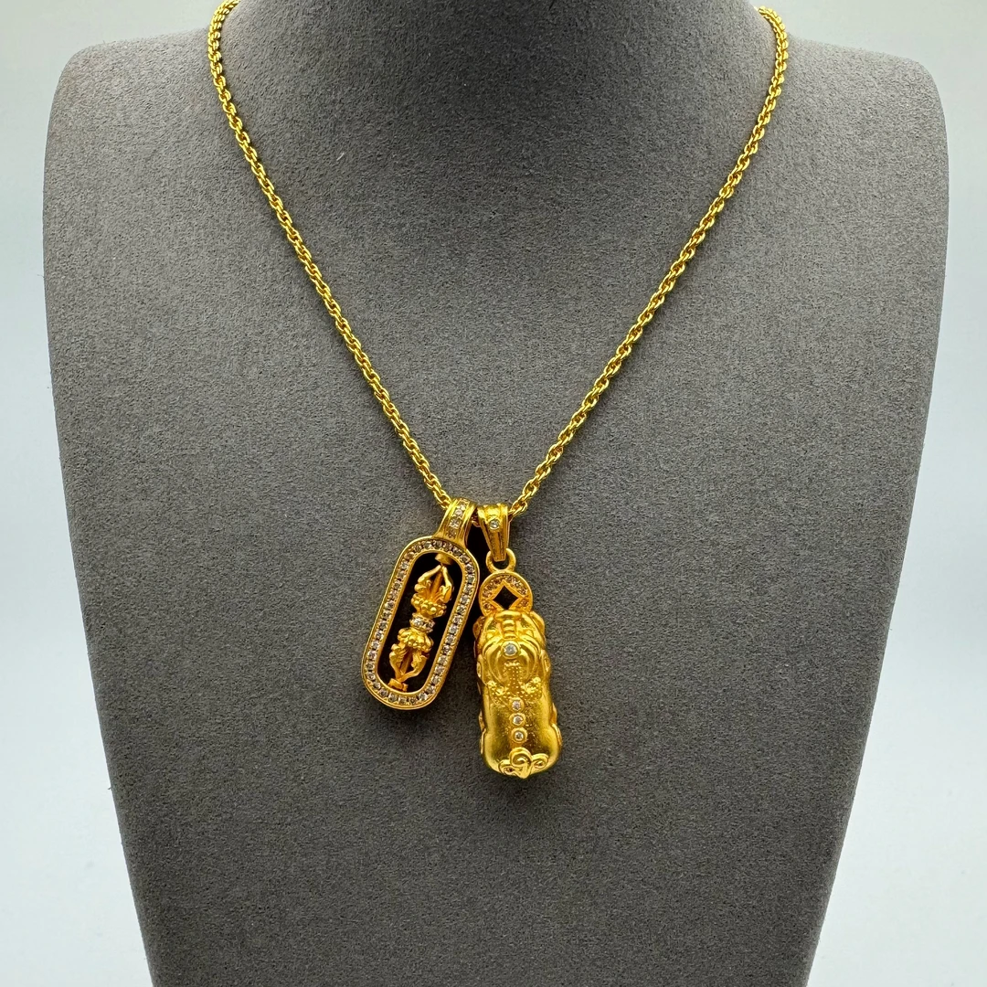 合金项链 气质轻奢时尚潮流古法金色坠链素款MKL4025项链